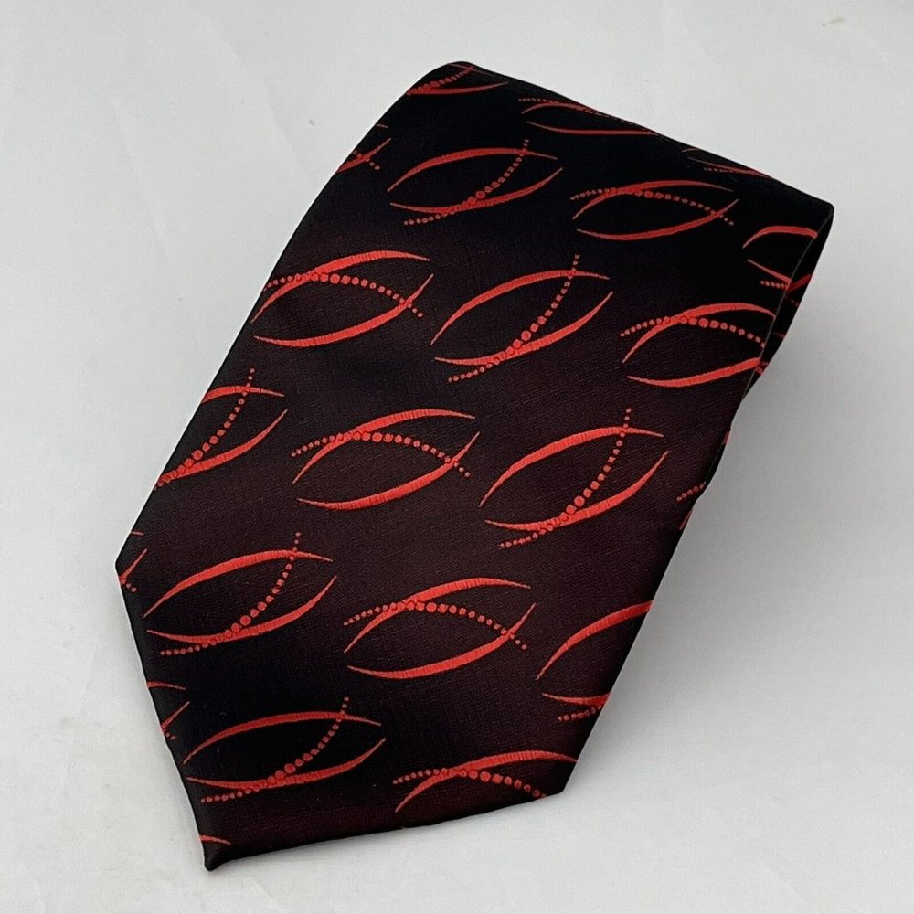 Ferrecci Red Black Abstract Shiny Sci-Fi Style Microfiber Tie